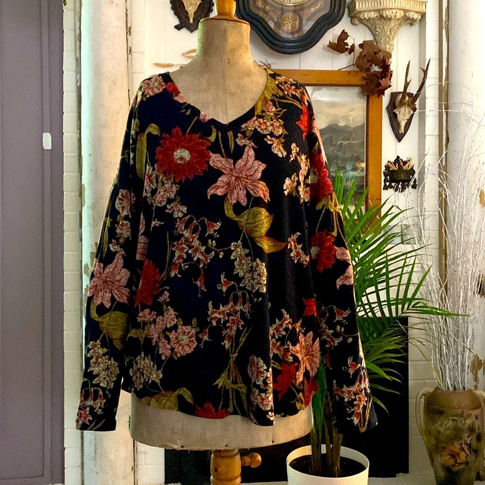Well Worn brand long sleeve v neck pull over sweater. Autumn colors.